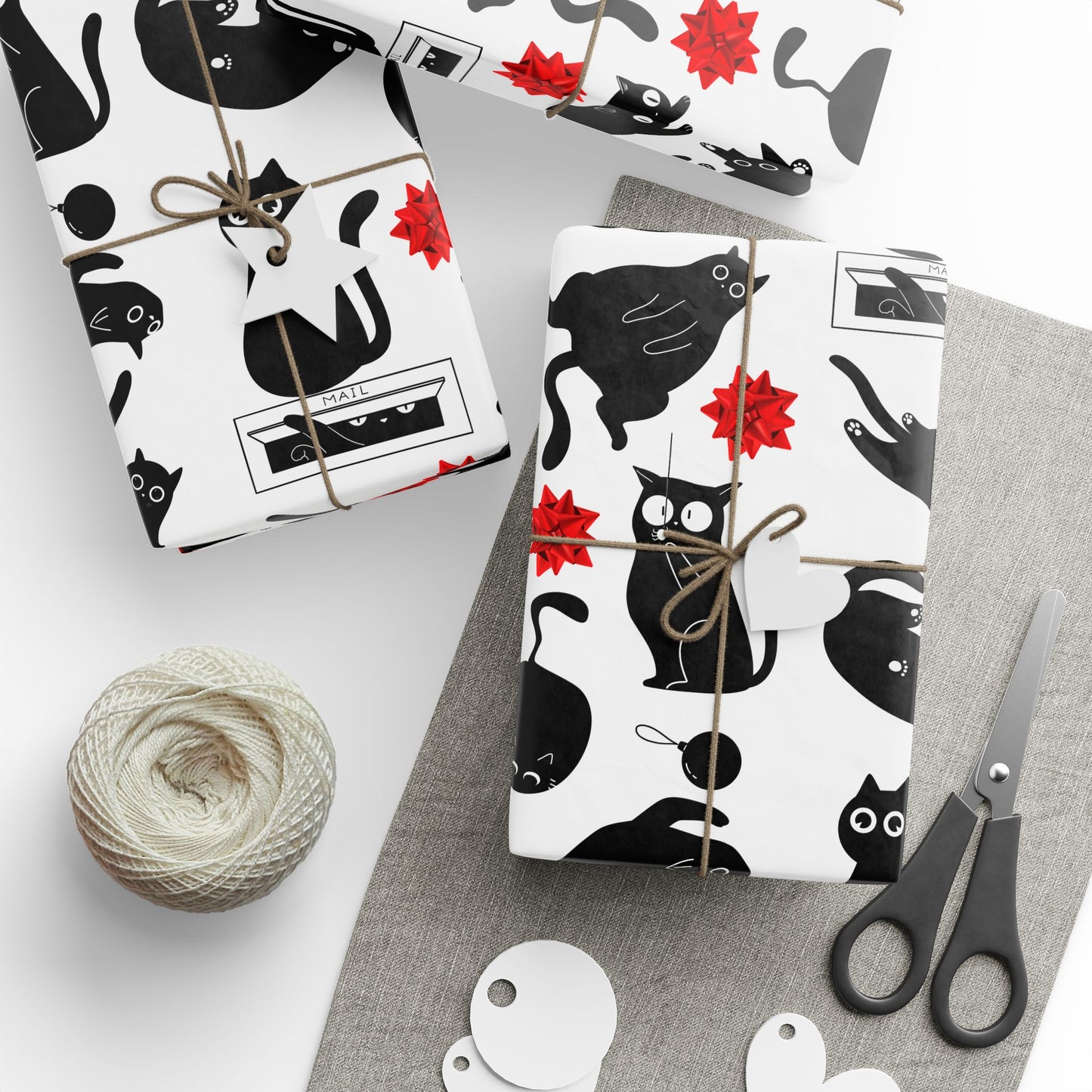 Black Void Kitty Wrapping Paper, Birds of Valhalla, Home Decor, Printify