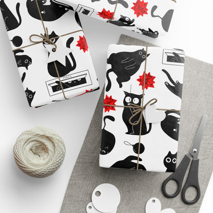 Black Void Kitty Wrapping Paper, Birds of Valhalla, Home Decor, Printify