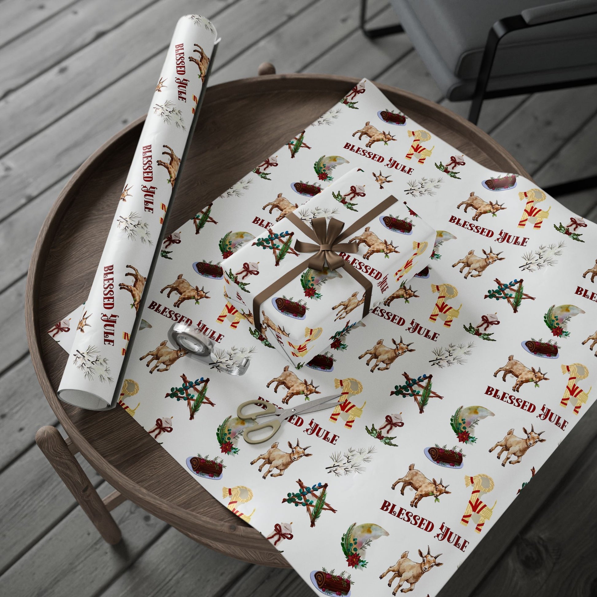 Yule Goat Alternative Pagan Wrapping Paper, Birds of Valhalla, Home Decor, Printify