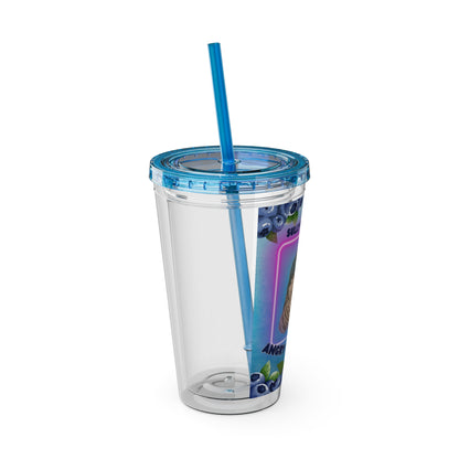 Baconbros Sullytonin the Angry Blueberry Sunsplash Tumbler with Straw, 16oz, Birds of Valhalla, Mug, Printify