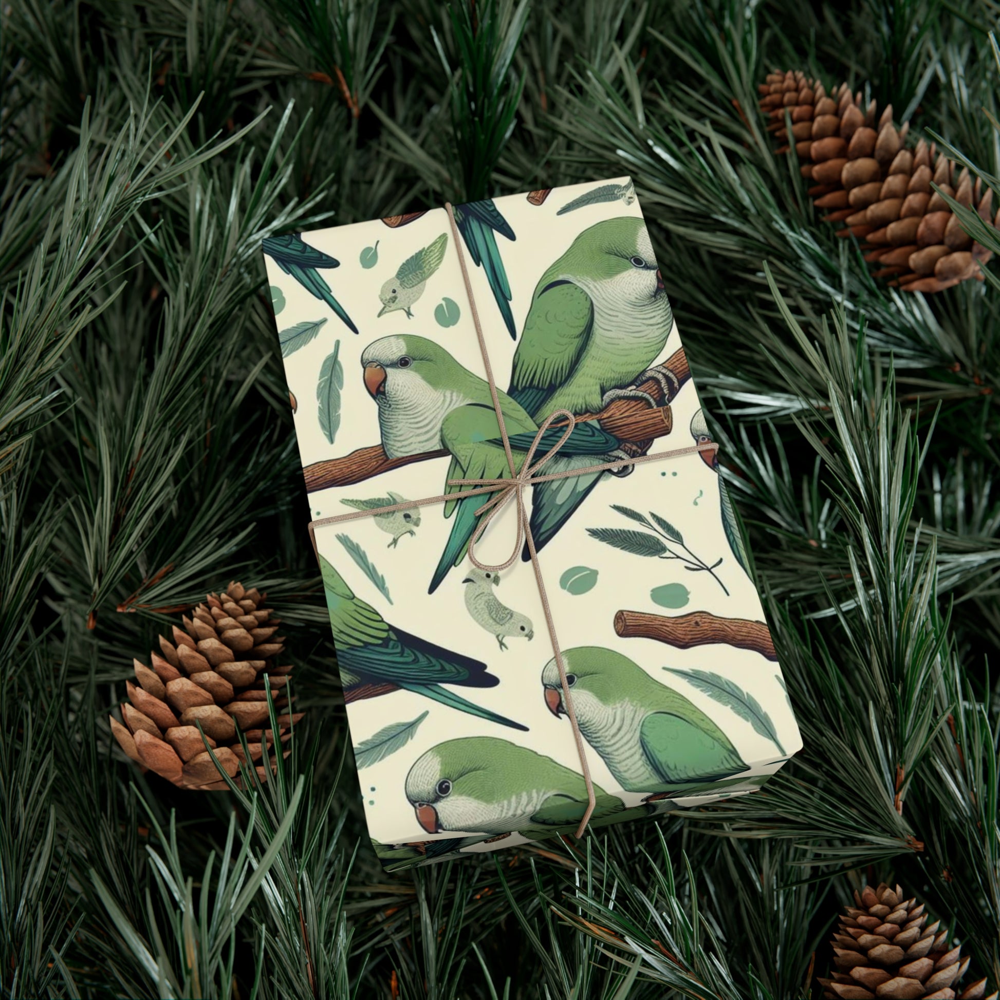 Green Quaker Parrot Gift Wrap Papers, Birds of Valhalla, Home Decor, Printify