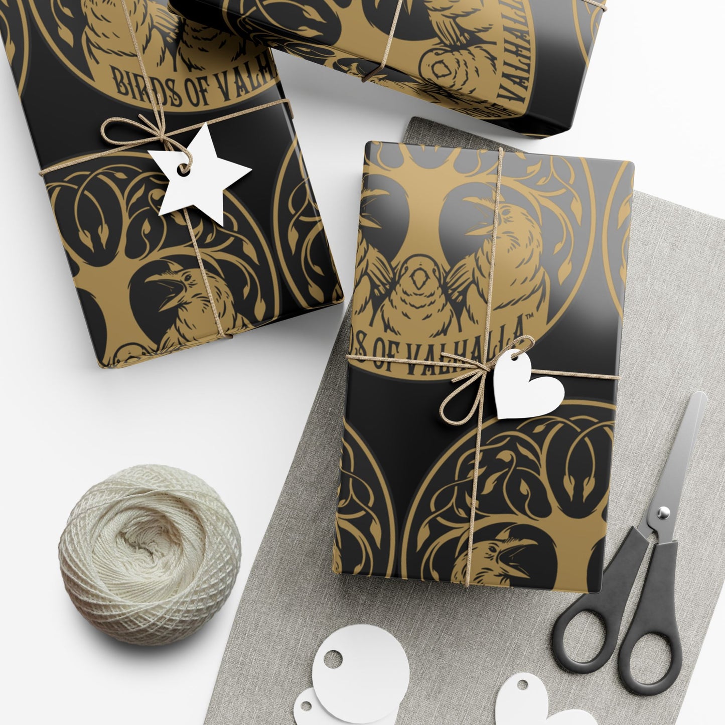 Birds of Valhalla Gift Wrapping Paper, Artist Drawn, Birds of Valhalla, Home Decor, Printify