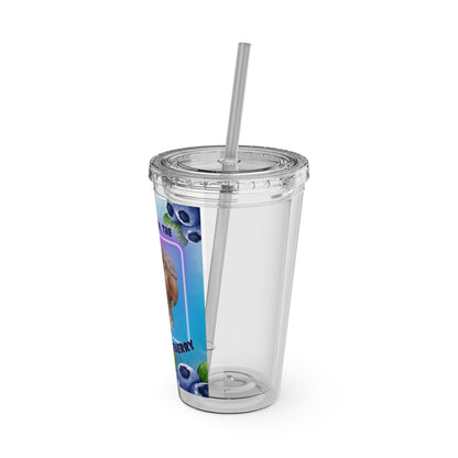 Baconbros Sullytonin the Angry Blueberry Sunsplash Tumbler with Straw, 16oz, Birds of Valhalla, Mug, Printify