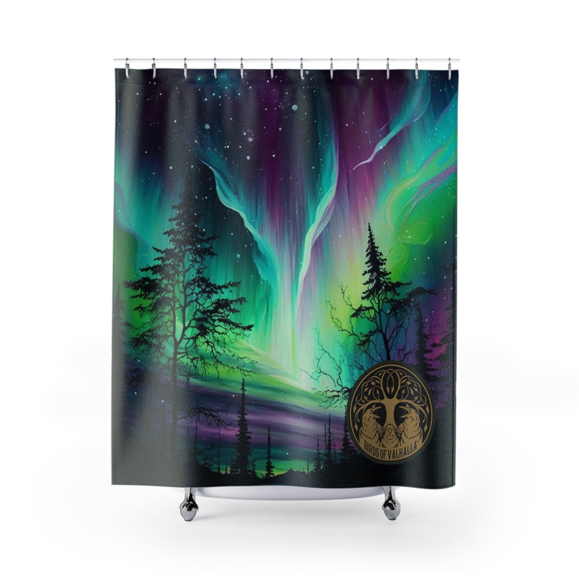 Aurora Borealis Birds of Valhalla Shower Curtain, Birds of Valhalla, Home Decor, Printify