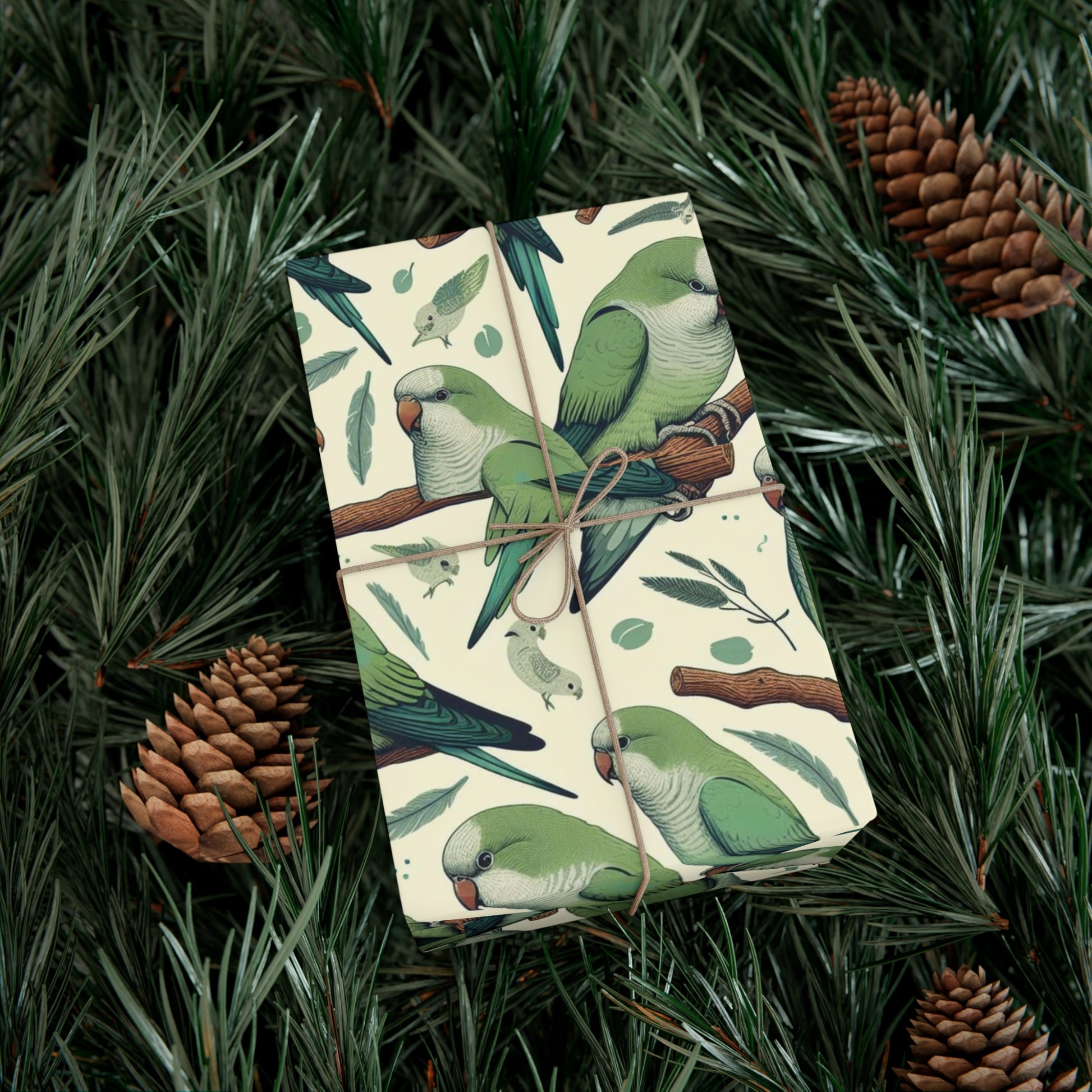 Green Quaker Parrot Gift Wrap Papers, Birds of Valhalla, Home Decor, Printify