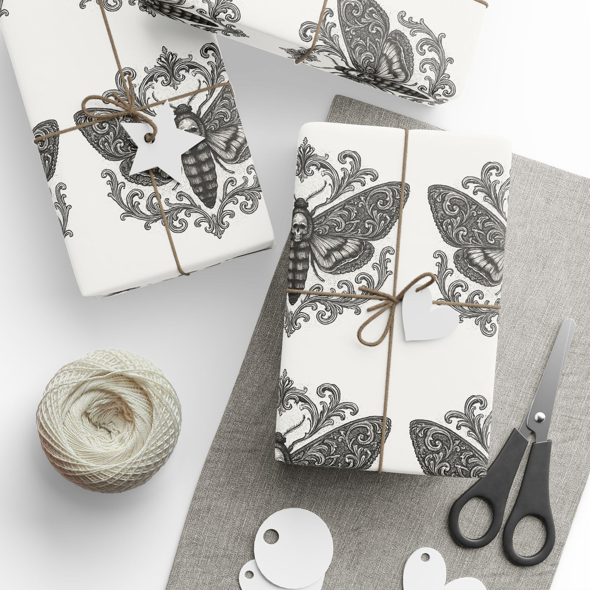 Gothic Death Moth Alt Wrapping Paper, Birds of Valhalla, Home Decor, Printify