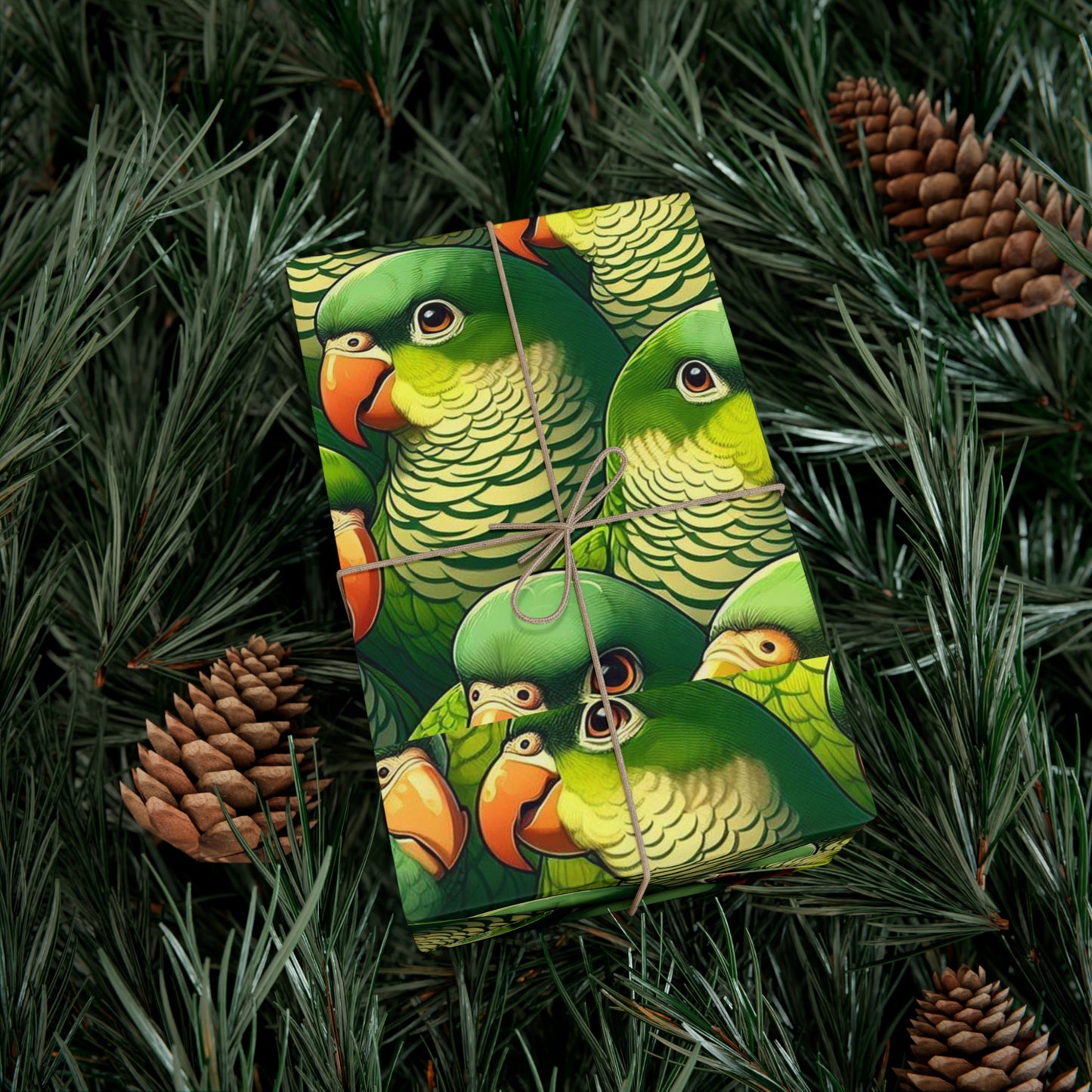 Green Parrot Conures Gift Wrap Papers, Scrapbooking, Birds of Valhalla, Home Decor, Printify