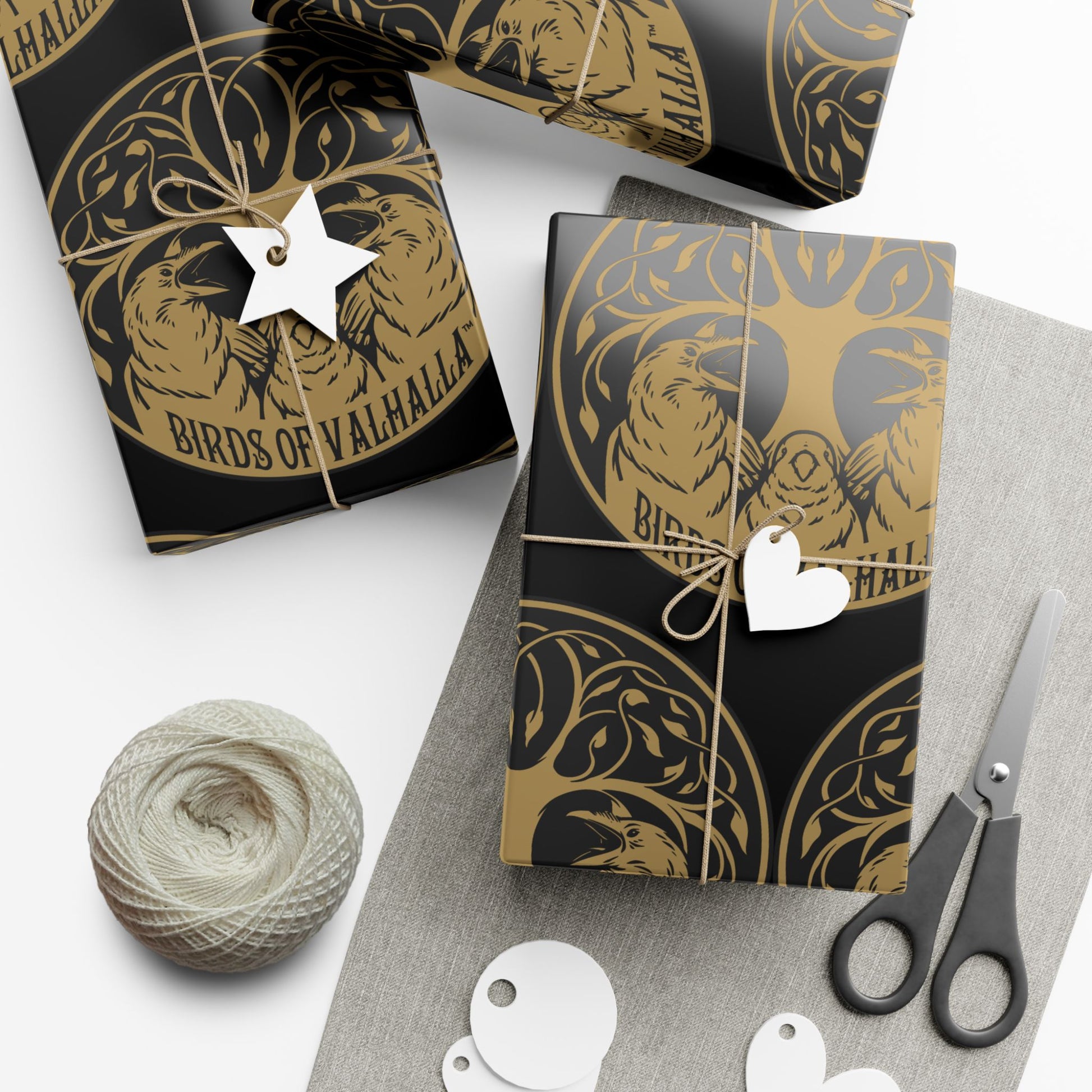 Birds of Valhalla Gift Wrapping Paper, Artist Drawn, Birds of Valhalla, Home Decor, Printify