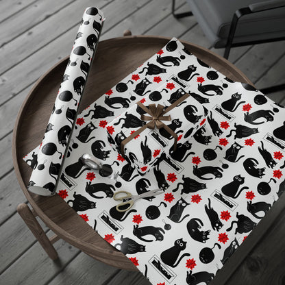 Black Void Kitty Wrapping Paper, Birds of Valhalla, Home Decor, Printify