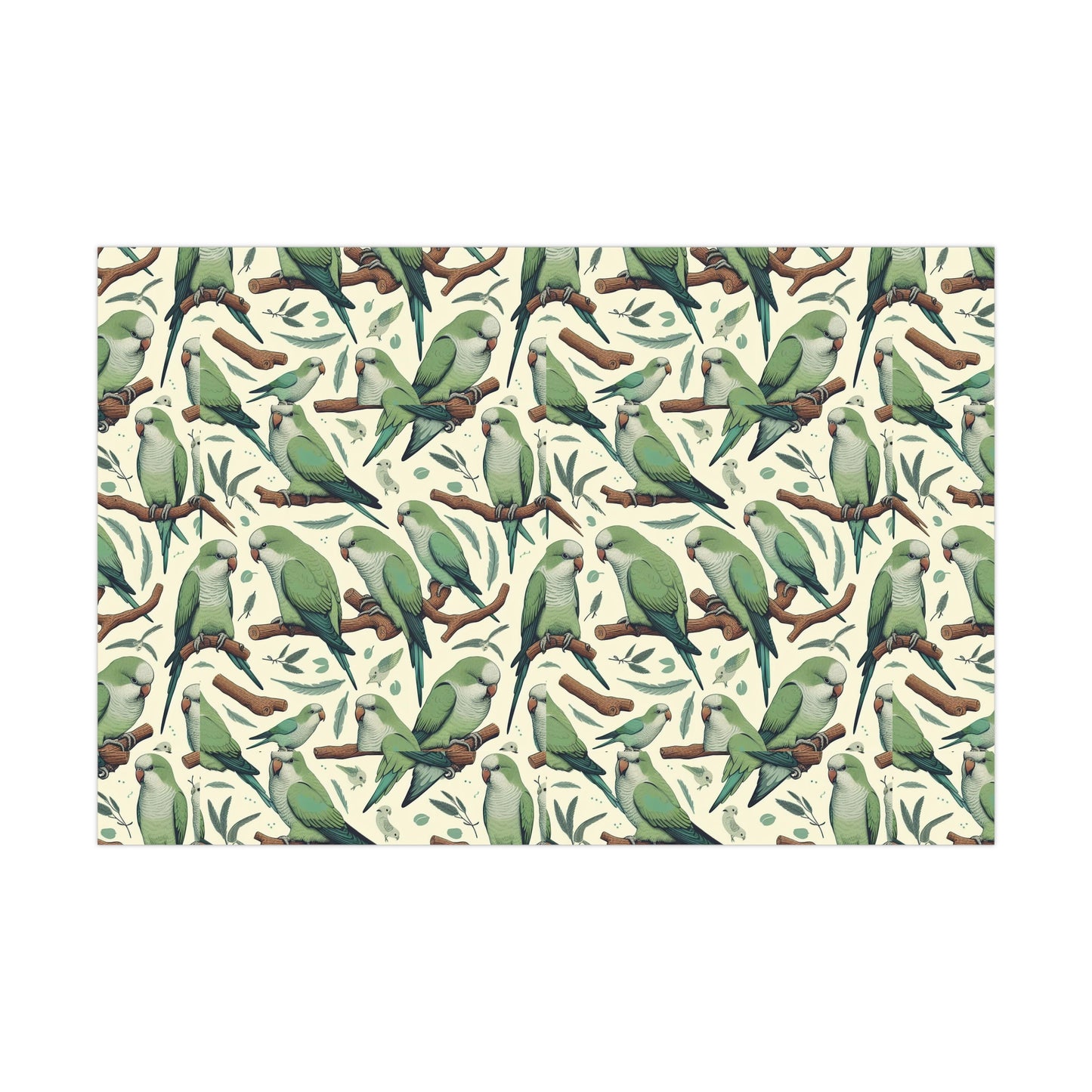 Green Quaker Parrot Gift Wrap Papers, Birds of Valhalla, Home Decor, Printify