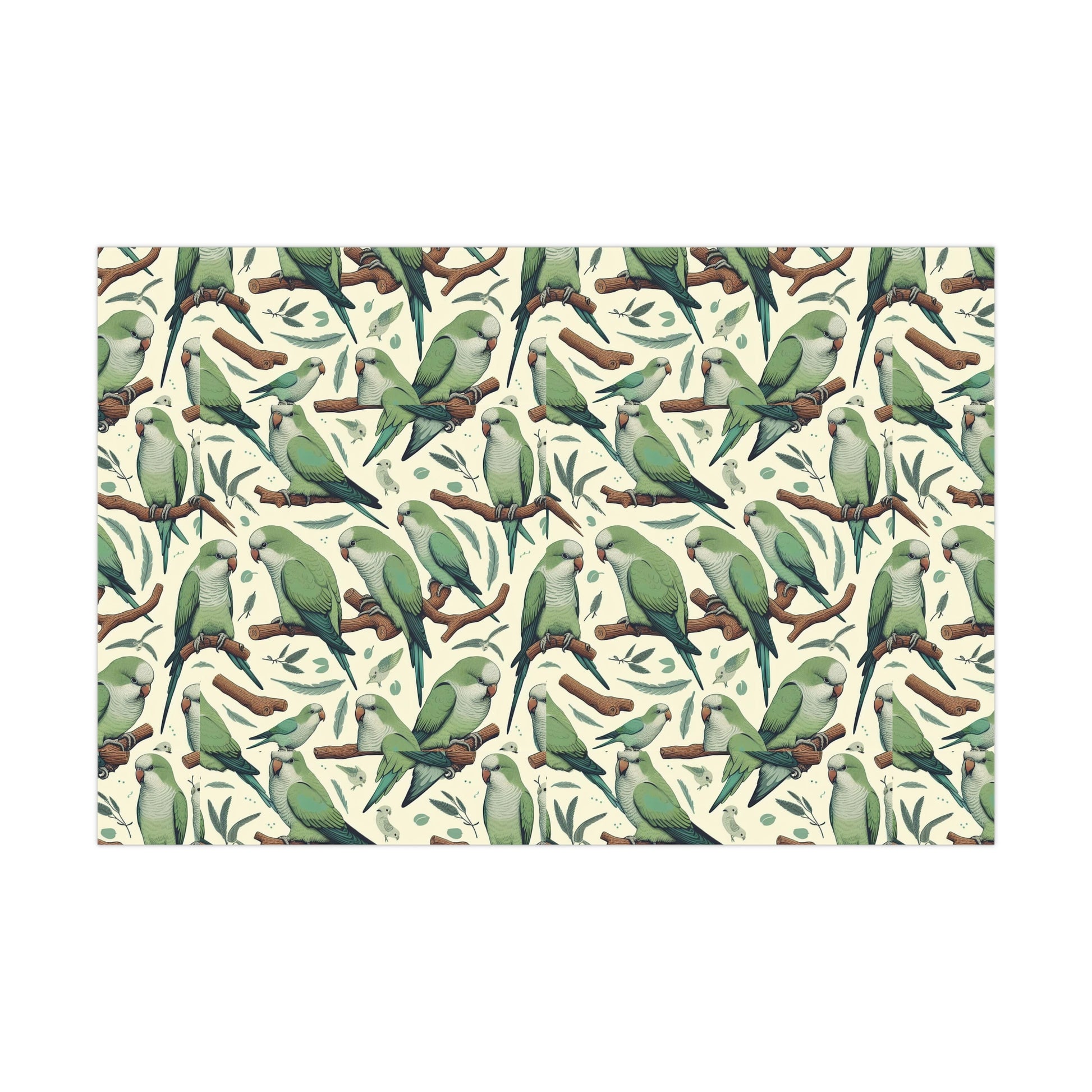 Green Quaker Parrot Gift Wrap Papers, Birds of Valhalla, Home Decor, Printify