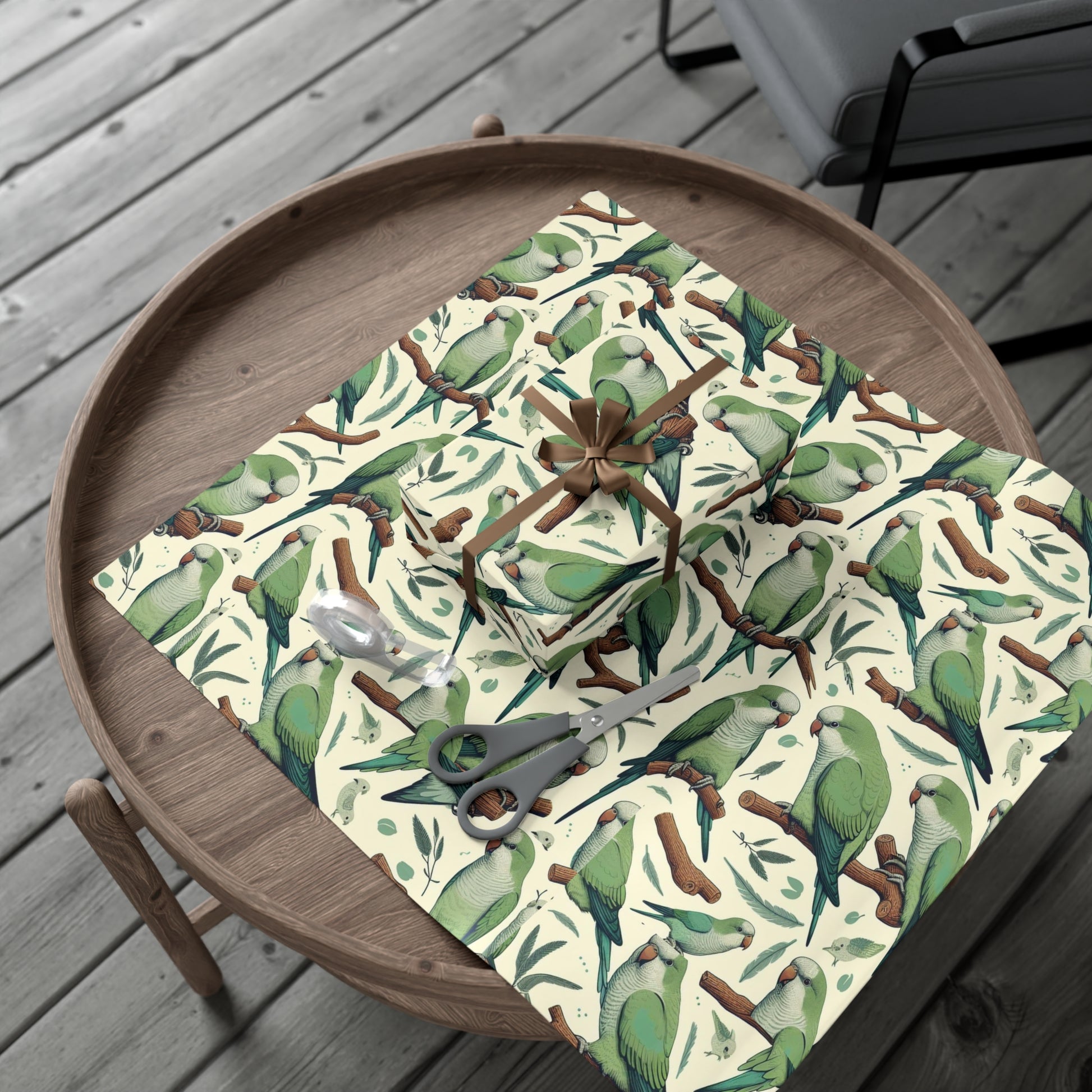 Green Quaker Parrot Gift Wrap Papers, Birds of Valhalla, Home Decor, Printify