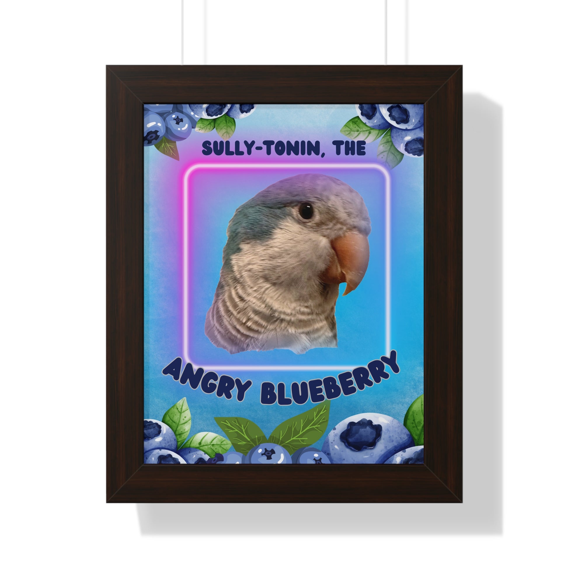 Sullytonin the Angry Blueberry Quaker Parrot Framed Vertical Poster, Birds of Valhalla, Poster, Printify