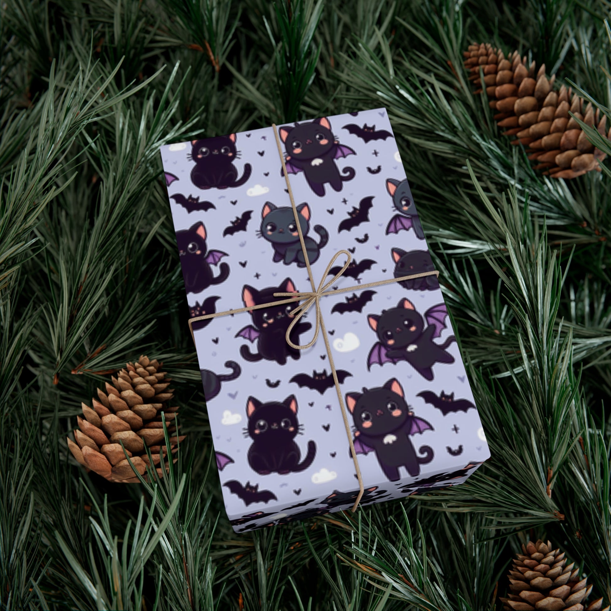 Cute Bat Cat Gift Wrap Papers, Birds of Valhalla, Home Decor, Printify