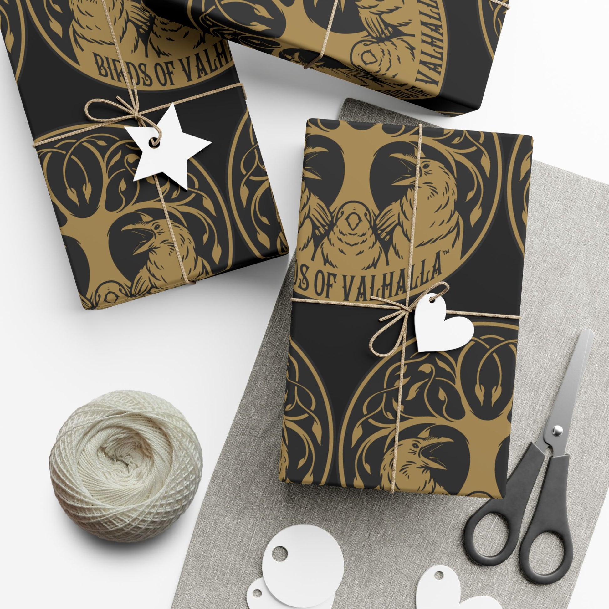 Birds of Valhalla Gift Wrapping Paper, Artist Drawn, Birds of Valhalla, Home Decor, Printify