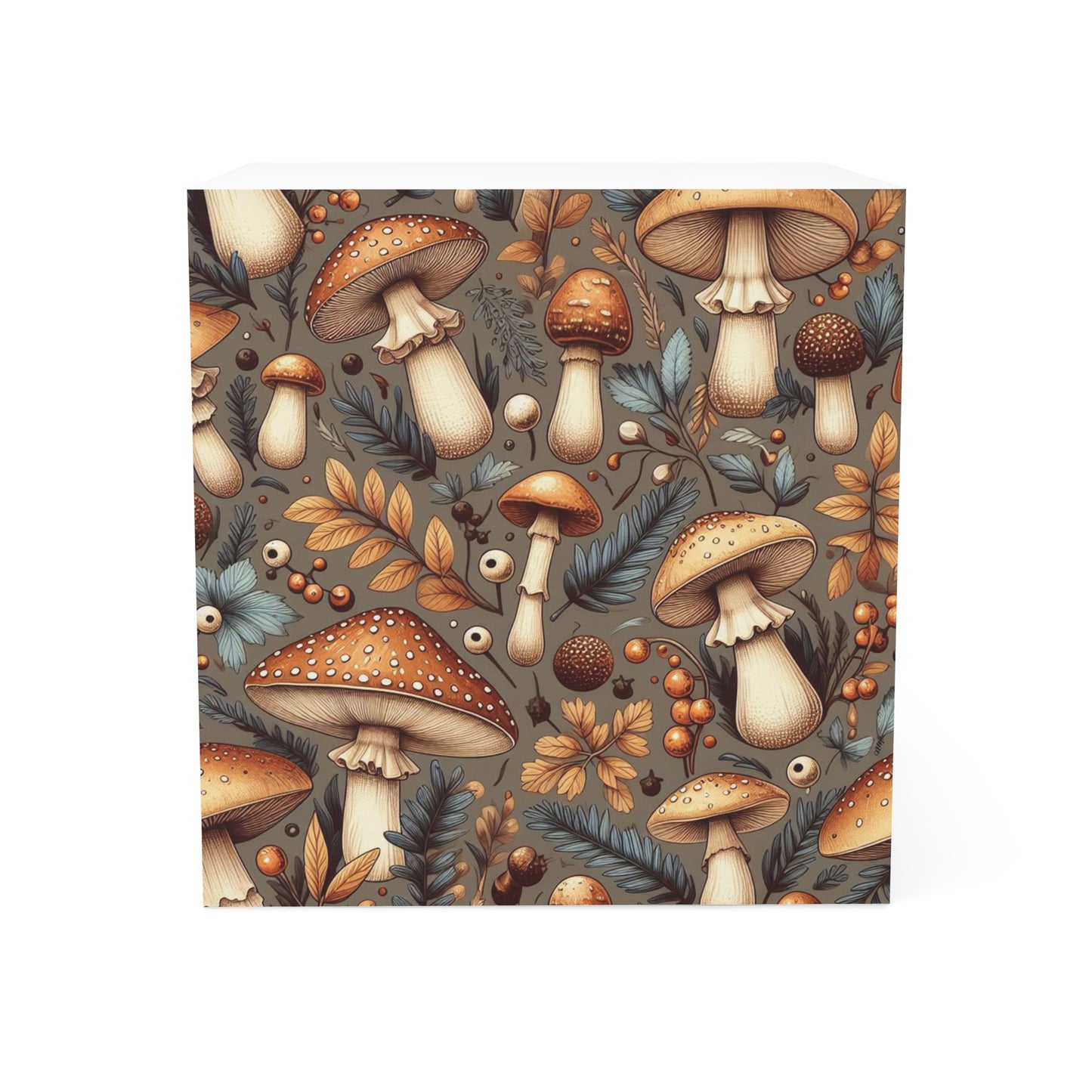 Magic Forest Mushroom Note Cube, Birds of Valhalla, Paper products, Printify