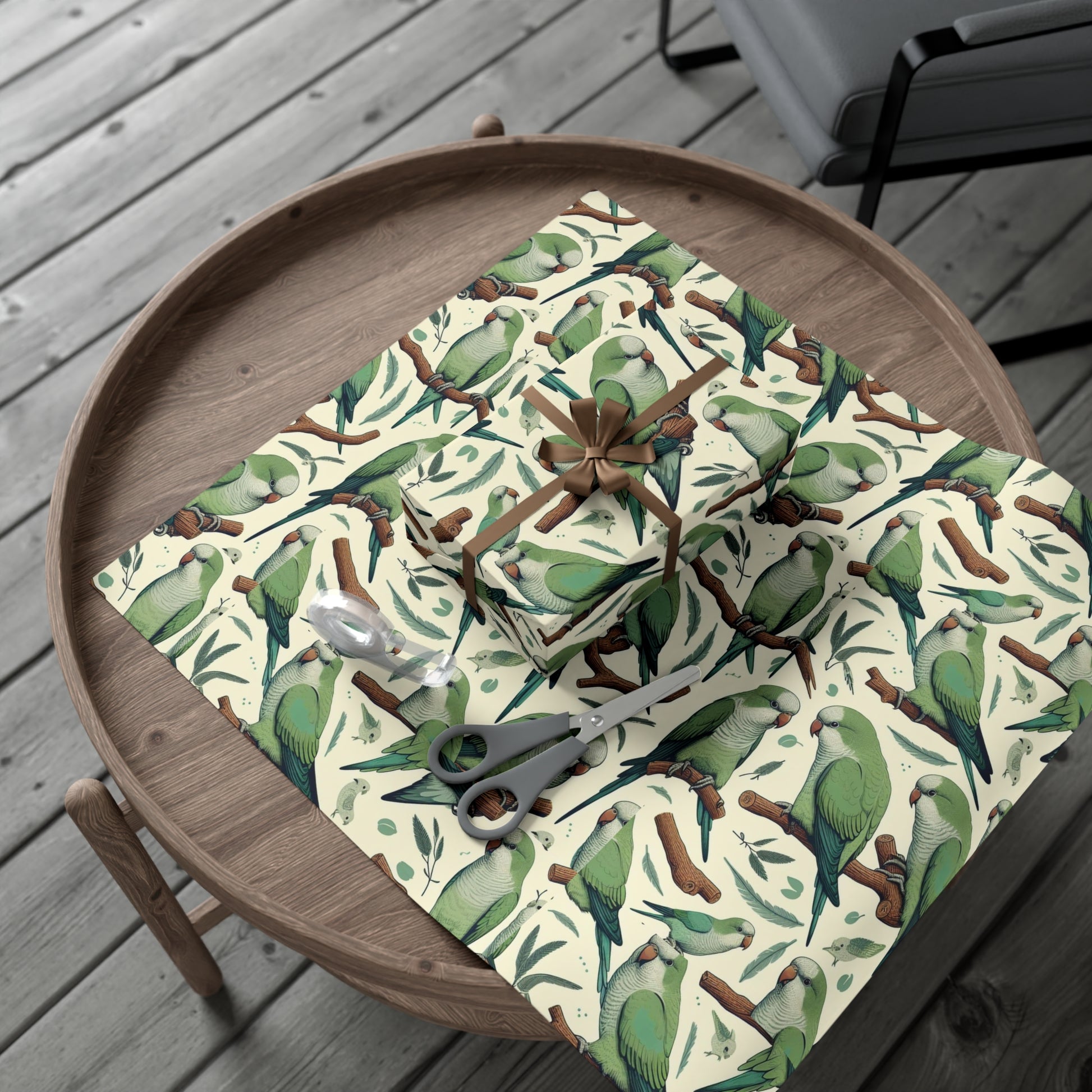 Green Quaker Parrot Gift Wrap Papers, Birds of Valhalla, Home Decor, Printify