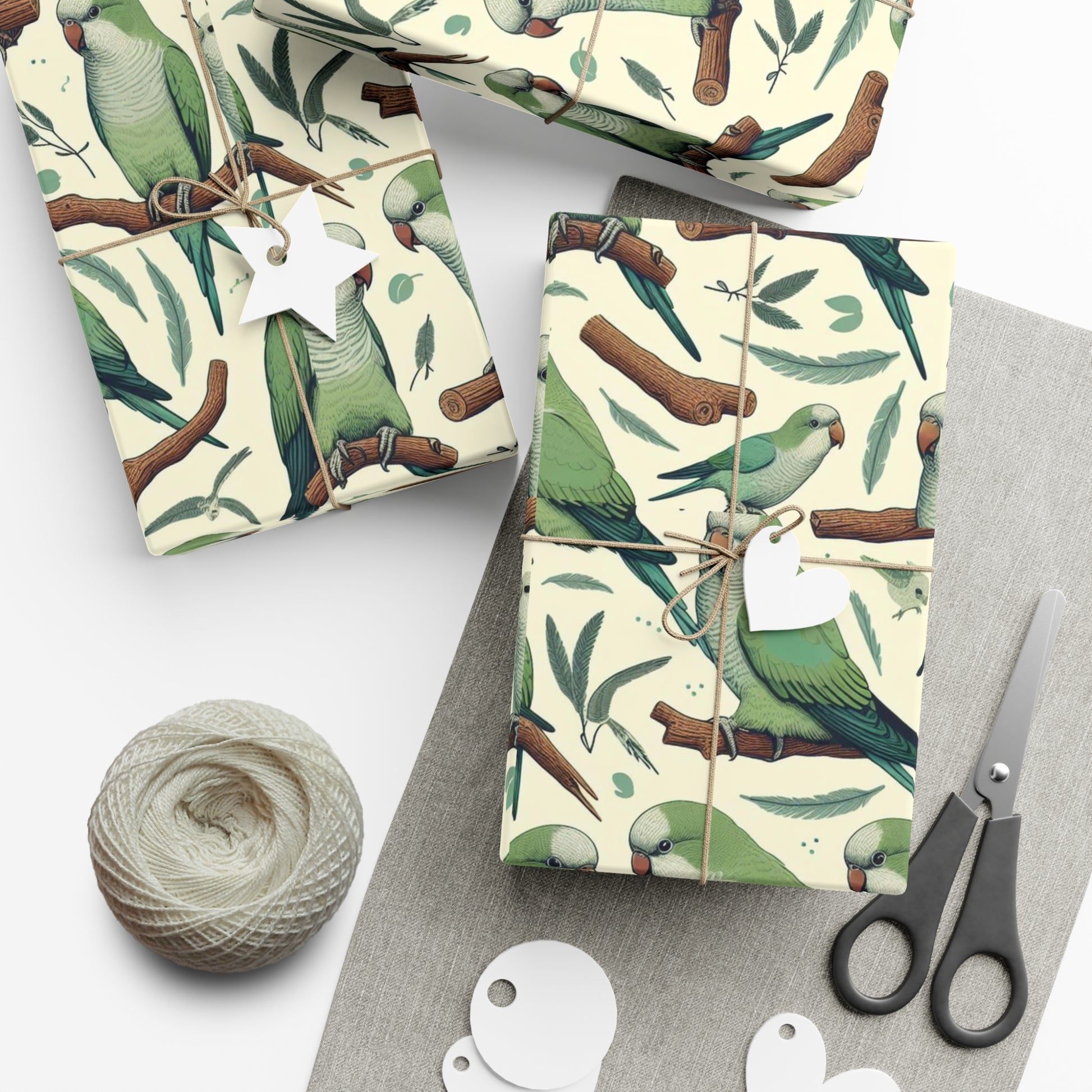 Green Quaker Parrot Gift Wrap Papers, Birds of Valhalla, Home Decor, Printify
