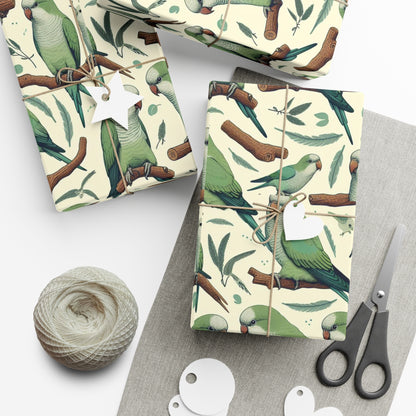 Green Quaker Parrot Gift Wrap Papers, Birds of Valhalla, Home Decor, Printify