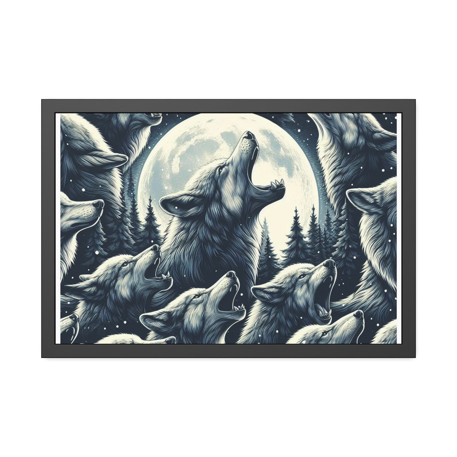 Howling Wolves Fenrir the Great Framed Paper Posters, Birds of Valhalla, Poster, Printify
