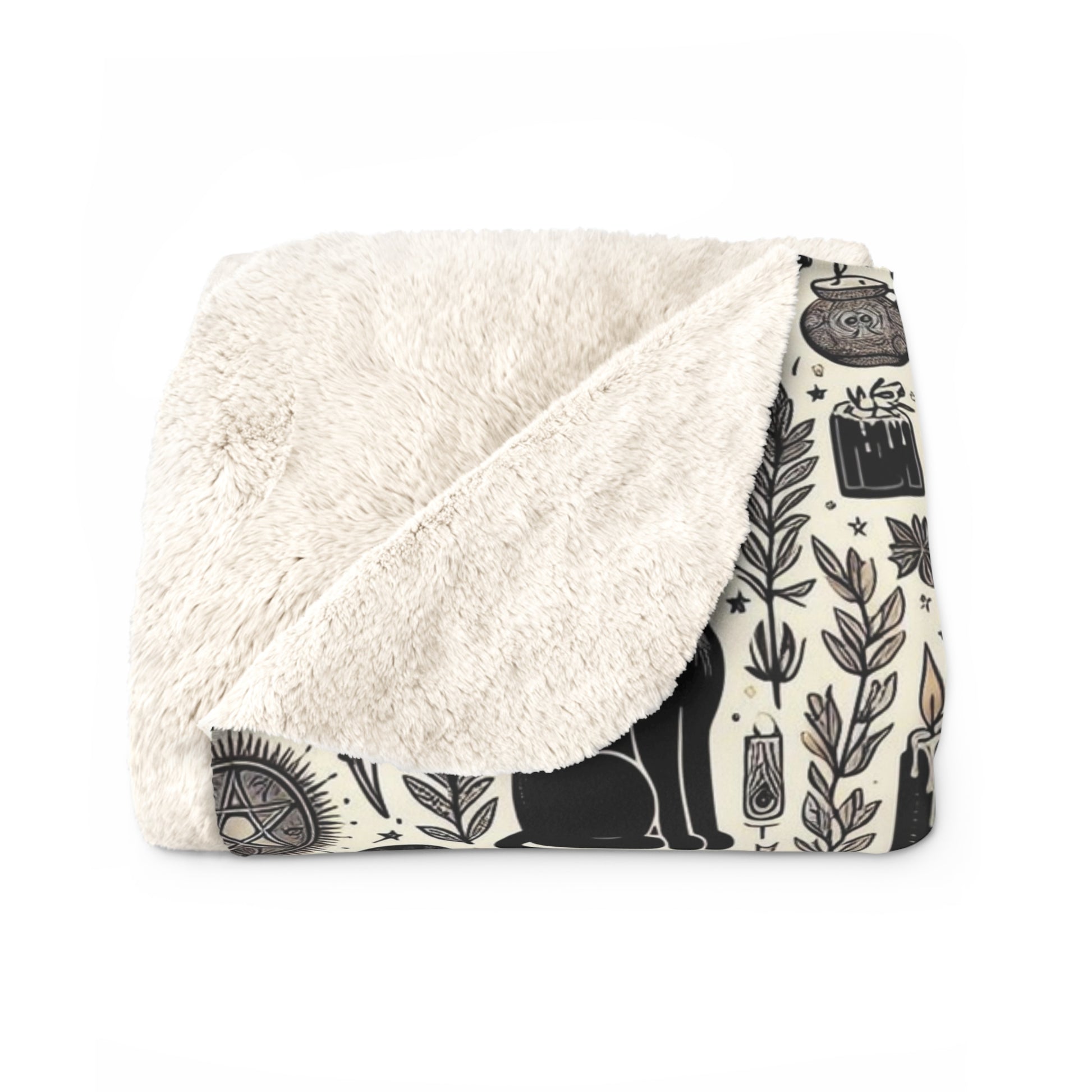 Pagan Cat Sherpa Fleece Blanket, Birds of Valhalla, Home Decor, Printify