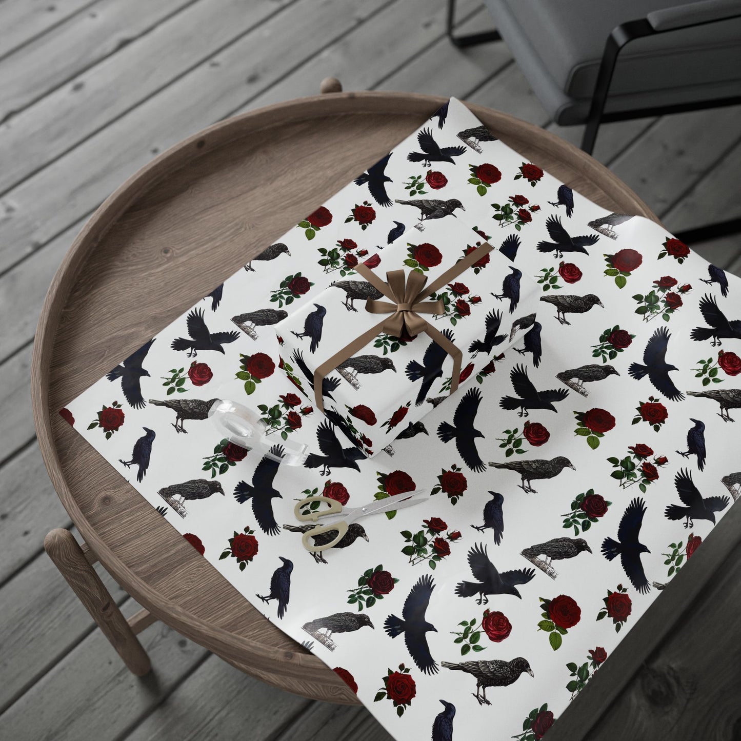 Victorian Raven & Roses Wrapping Paper, Birds of Valhalla, Home Decor, Printify