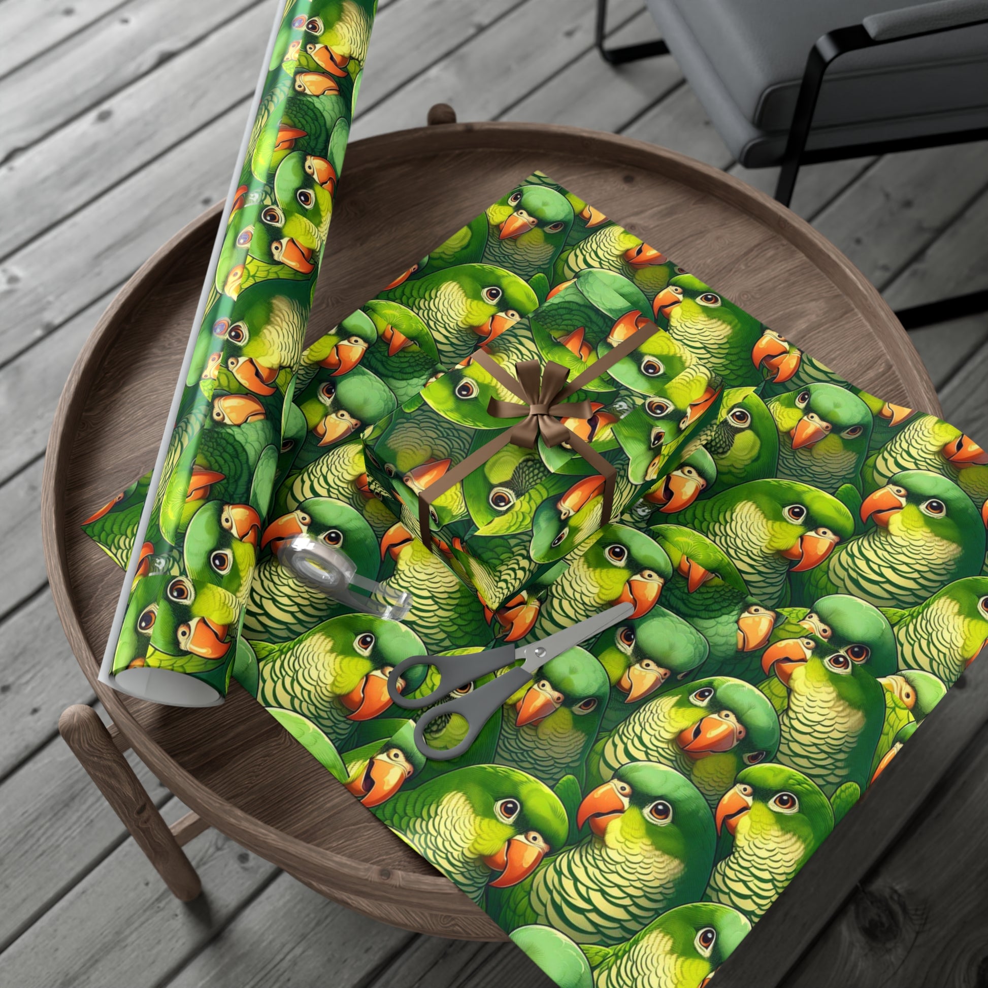 Green Parrot Conures Gift Wrap Papers, Scrapbooking, Birds of Valhalla, Home Decor, Printify
