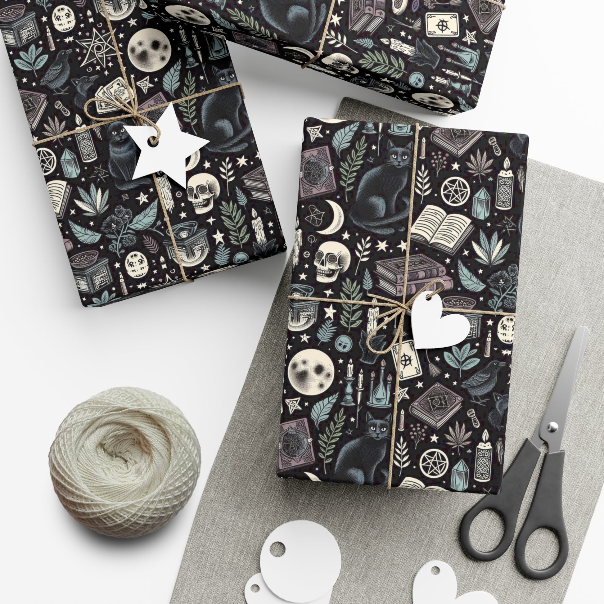 Black Kitty Pagan Gift Wrap Papers, Birds of Valhalla, Home Decor, Printify