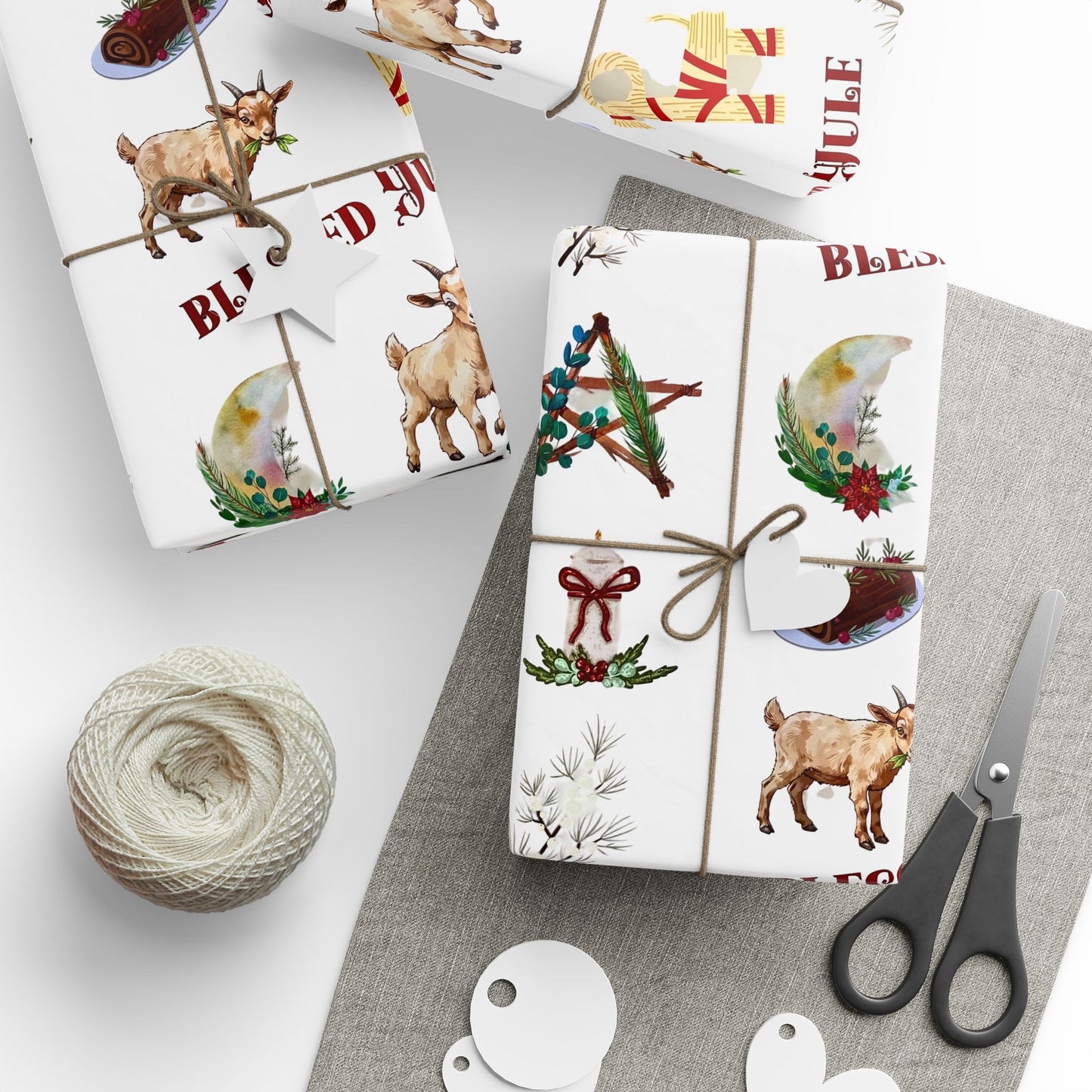 Yule Goat Alternative Pagan Wrapping Paper, Birds of Valhalla, Home Decor, Printify