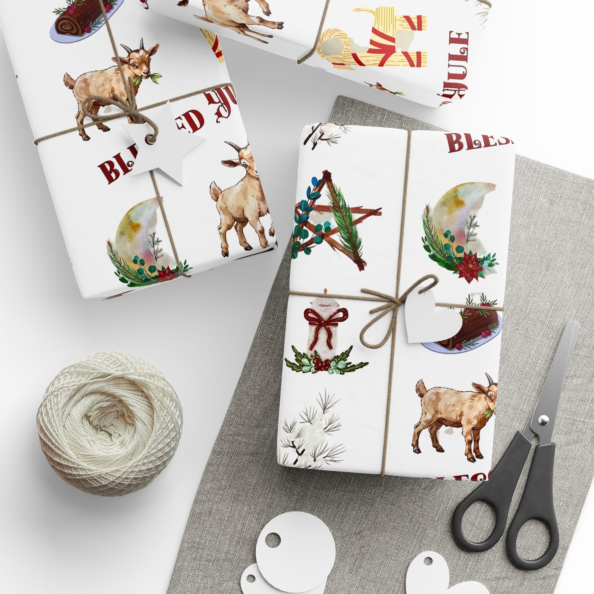 Yule Goat Alternative Pagan Wrapping Paper, Birds of Valhalla, Home Decor, Printify