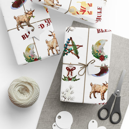 Yule Goat Alternative Pagan Wrapping Paper, Birds of Valhalla, Home Decor, Printify