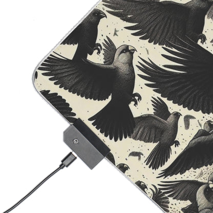 Parrots and Ravens LED Gaming Mouse Pad, Birds of Valhalla, Home Decor, Printify