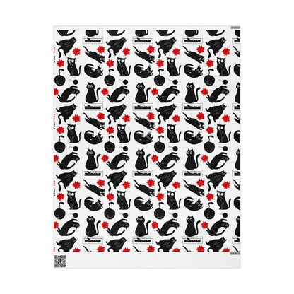 Black Void Kitty Wrapping Paper, Birds of Valhalla, Home Decor, Printify