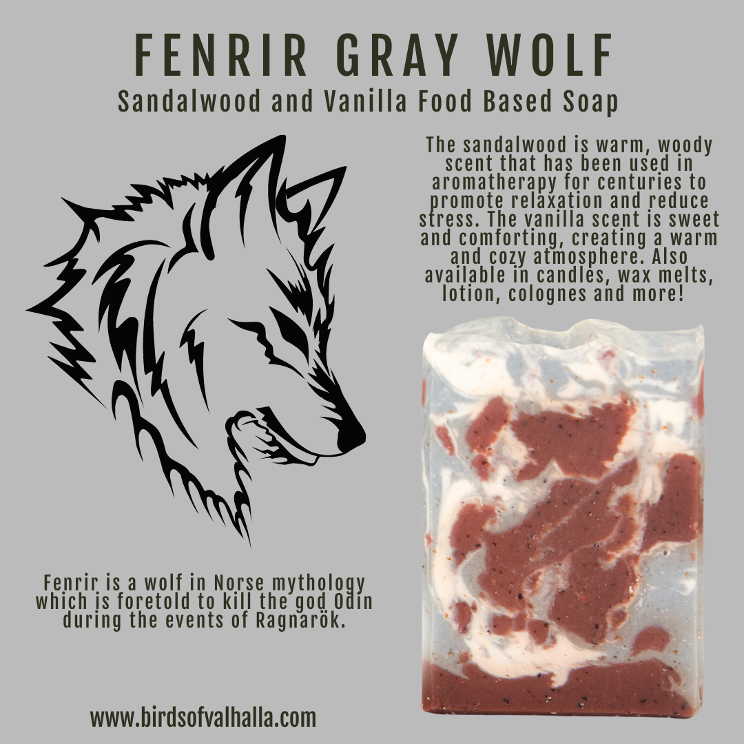 Fenrir Gray Wolf - Sandalwood and Vanilla Signature Soap, Birds of Valhalla, Signature Soap, Birds of Valhalla
