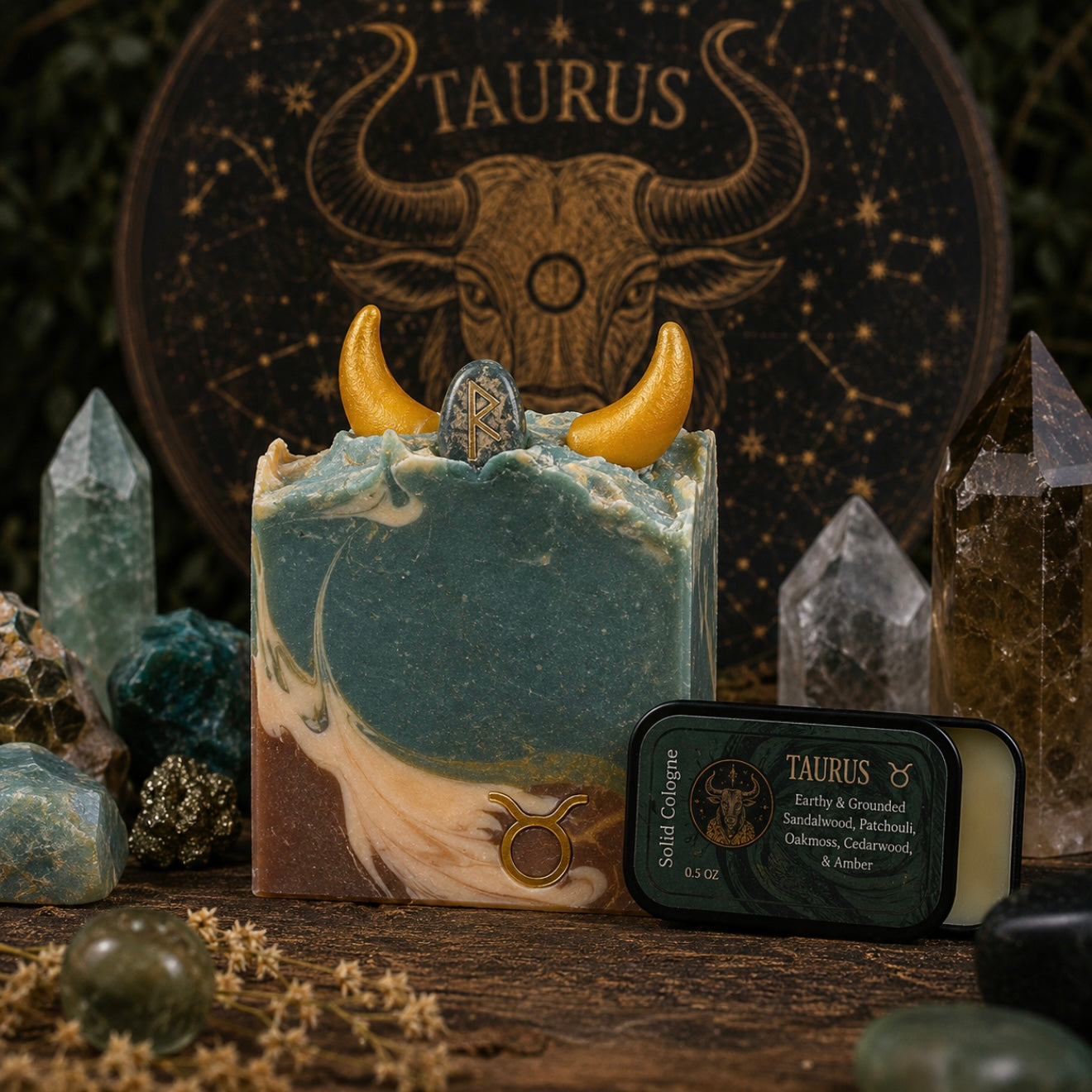 Taurus- Green Goddess Garden Soap + Solid Cologne Combo Set!, Birds of Valhalla, Astrology Soap, Birds of Valhalla