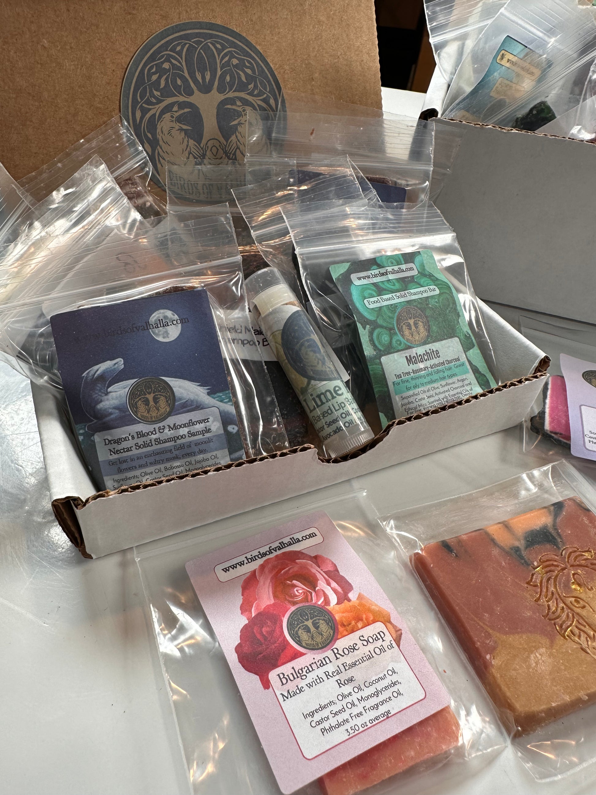 A box full of randomly selected products from Birds of Valhalla!, Birds of Valhalla, LIVE, Birds of Valhalla