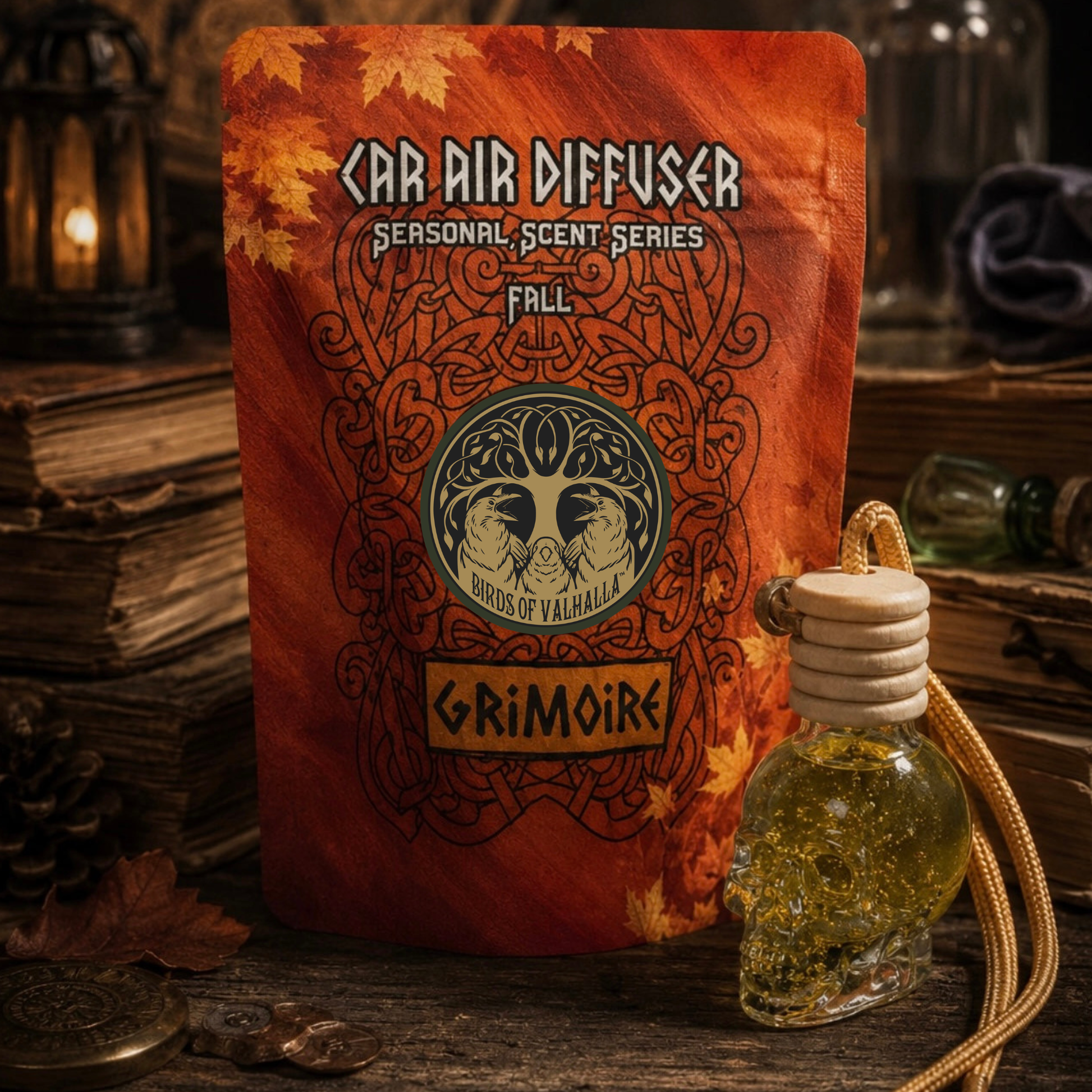 Seasonal Glass Skull Car Air Freshener Diffusers, Birds of Valhalla, , Birds of Valhalla
