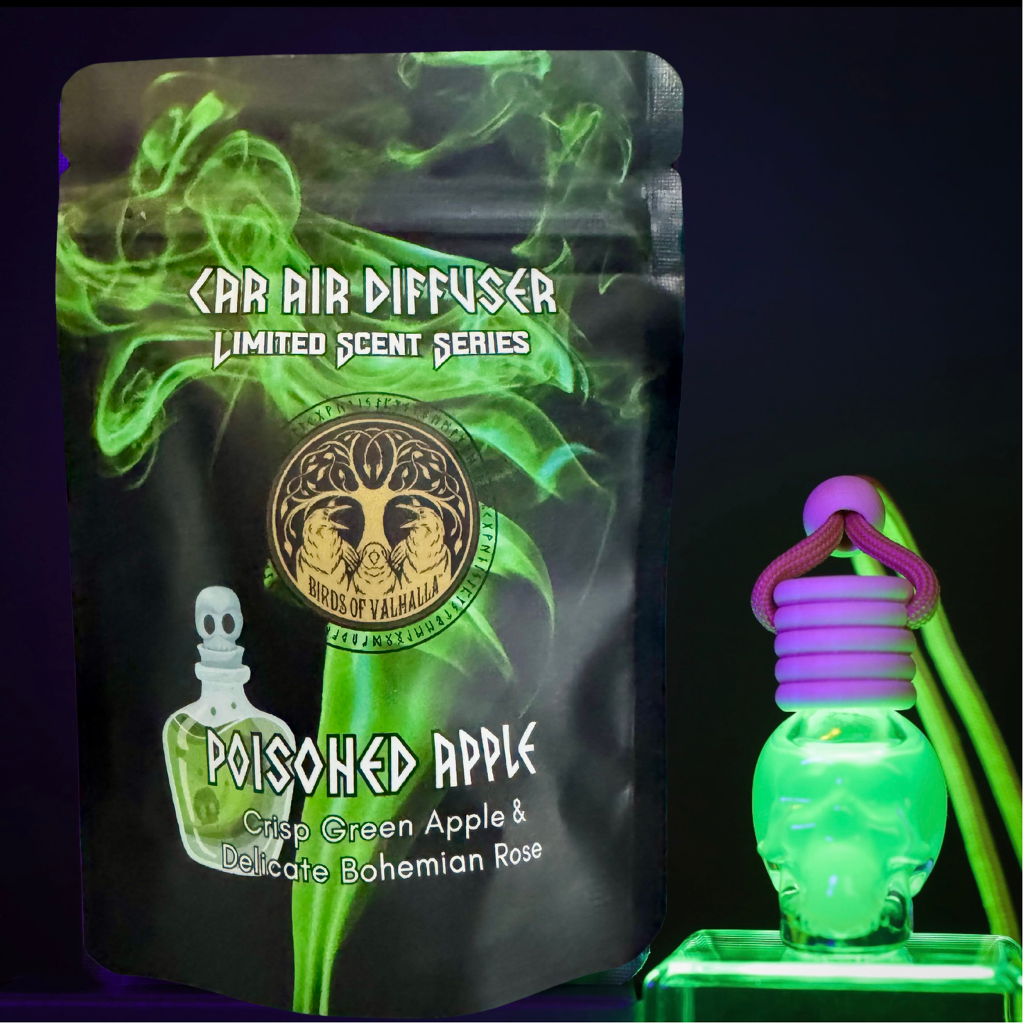 Seasonal Glass Skull Car Air Freshener Diffusers, Birds of Valhalla, , Birds of Valhalla