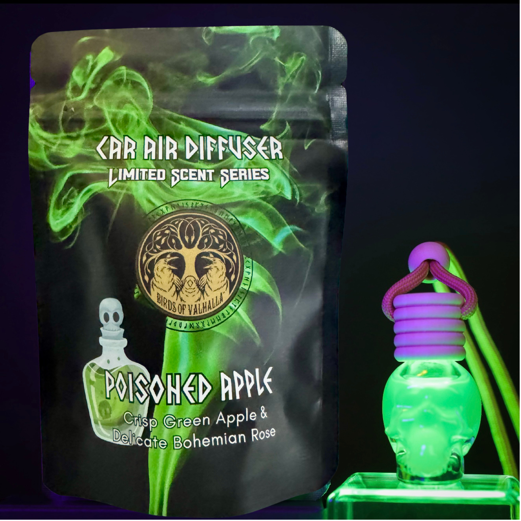 Seasonal Glass Skull Car Air Freshener Diffusers, Birds of Valhalla, , Birds of Valhalla