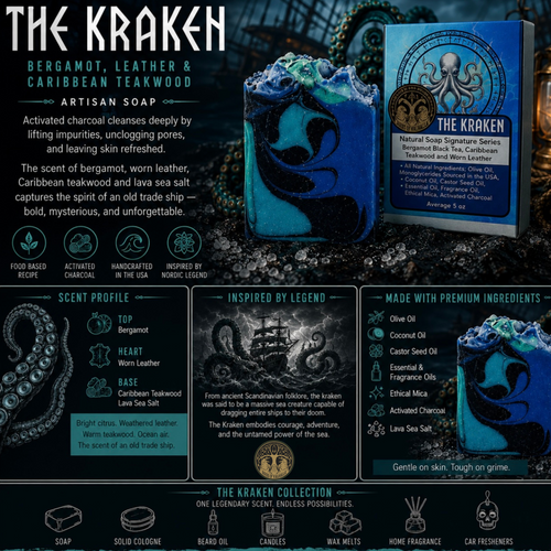 The Kraken - Bergamot, Suede, & Sea Signature Soap, Birds of Valhalla, Signature Soap, Birds of Valhalla