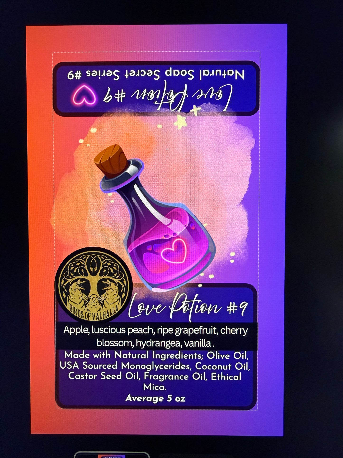 #9 Love Potion Secret Soap, Birds of Valhalla, secret soap, Birds of Valhalla