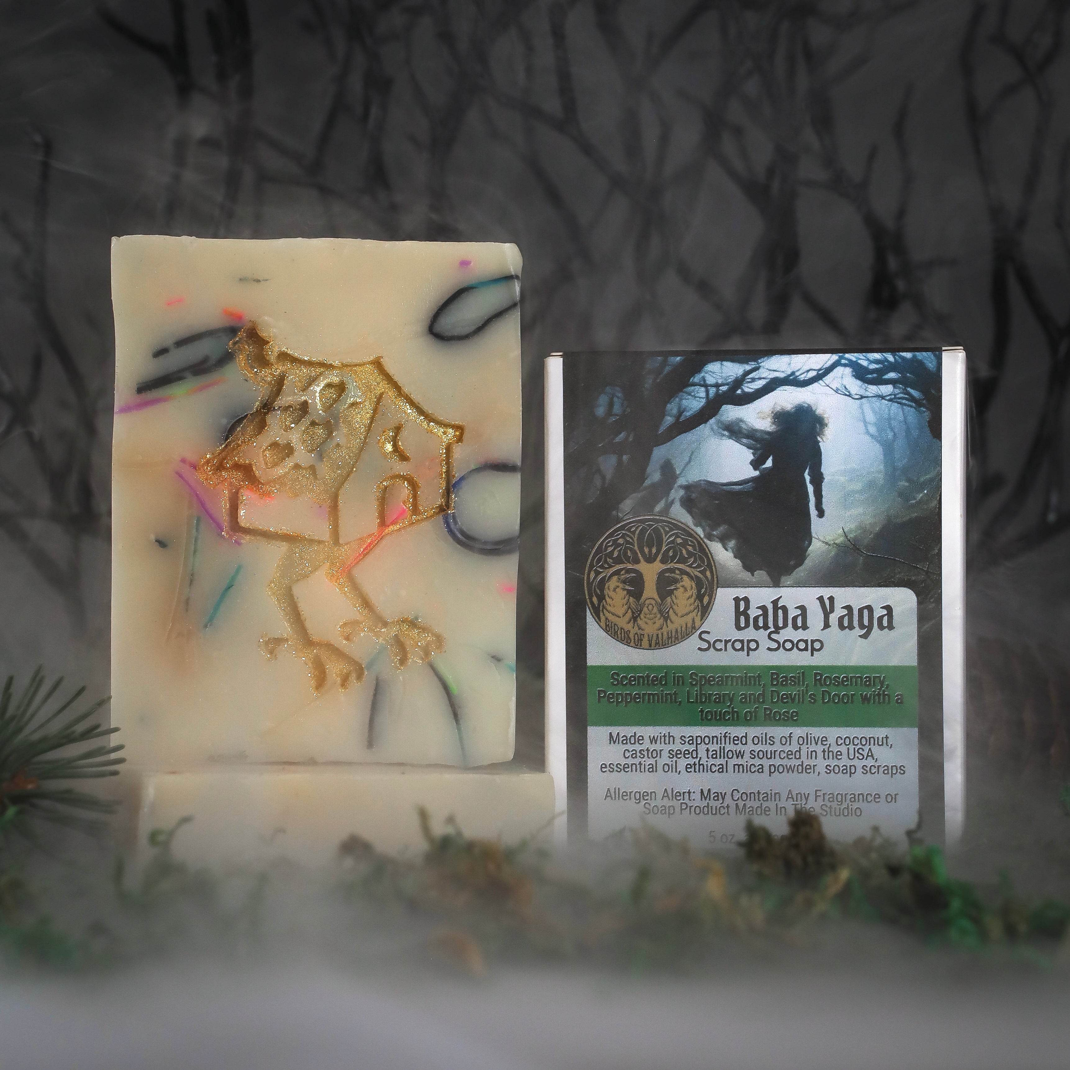 Baba Yaga - Spearmint, Basil, Rosemary, Peppermint, Old Books, Devil's Door (Patchouli, Black Pepper, and Vanilla), and Rose Soap