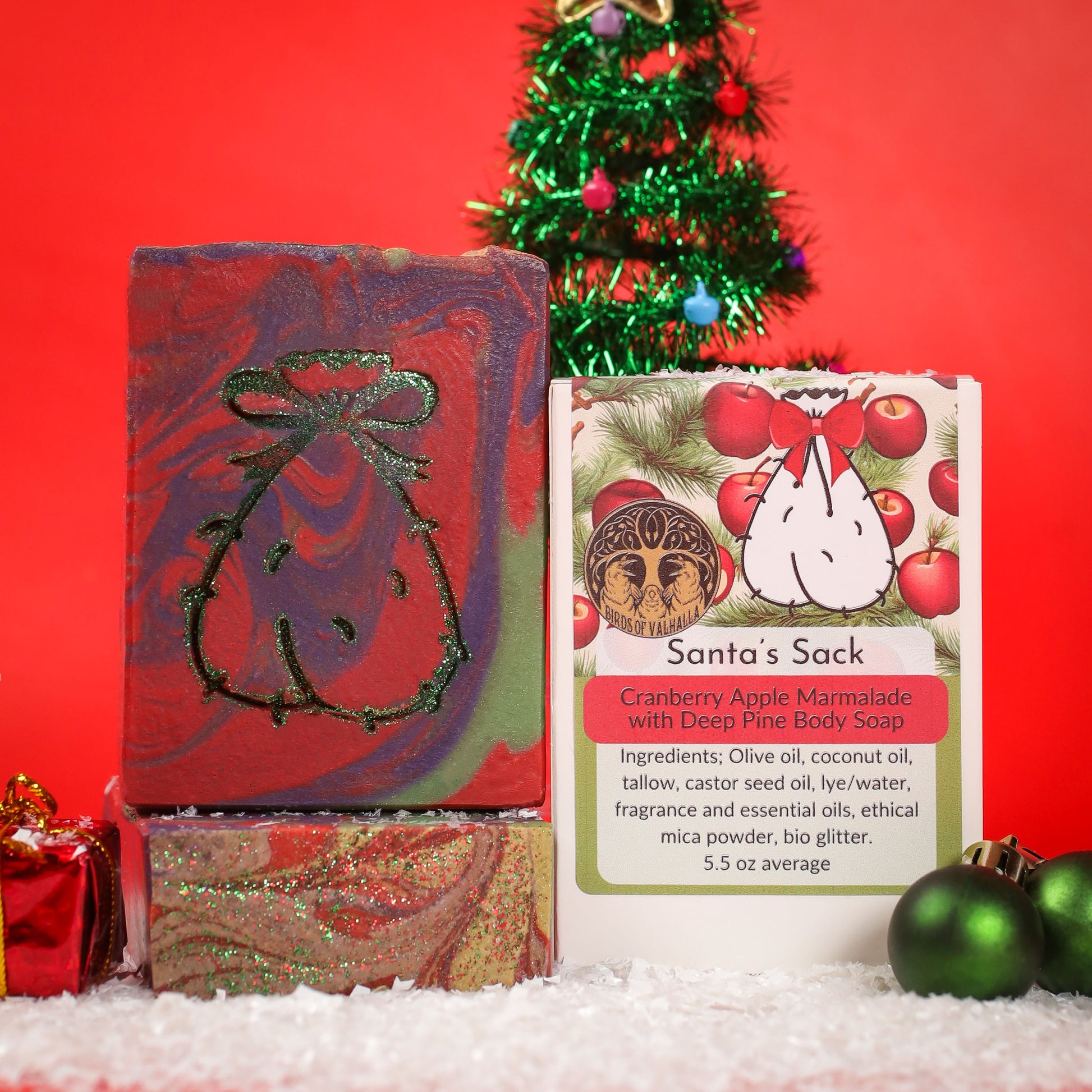 Santa's Sack Soap- Cranberry Apple Marmalade with a Touch of Pine, Birds of Valhalla, Bar Soap, Birds of Valhalla