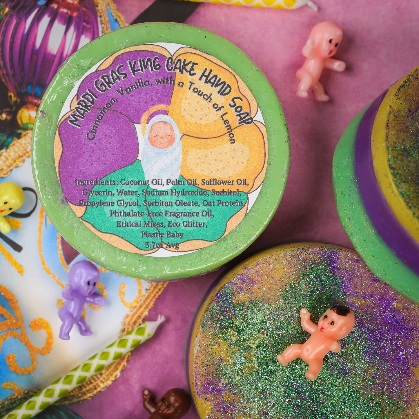 Mardi Gras King Cake Hand Soap, Birds of Valhalla, Bar Soap, Birds of Valhalla