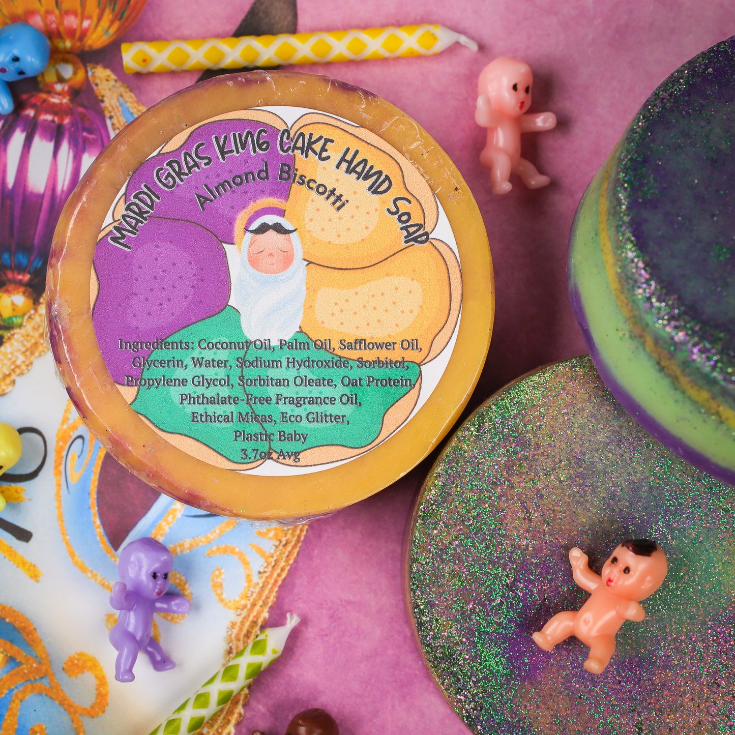 Mardi Gras King Cake Hand Soap, Birds of Valhalla, Bar Soap, Birds of Valhalla
