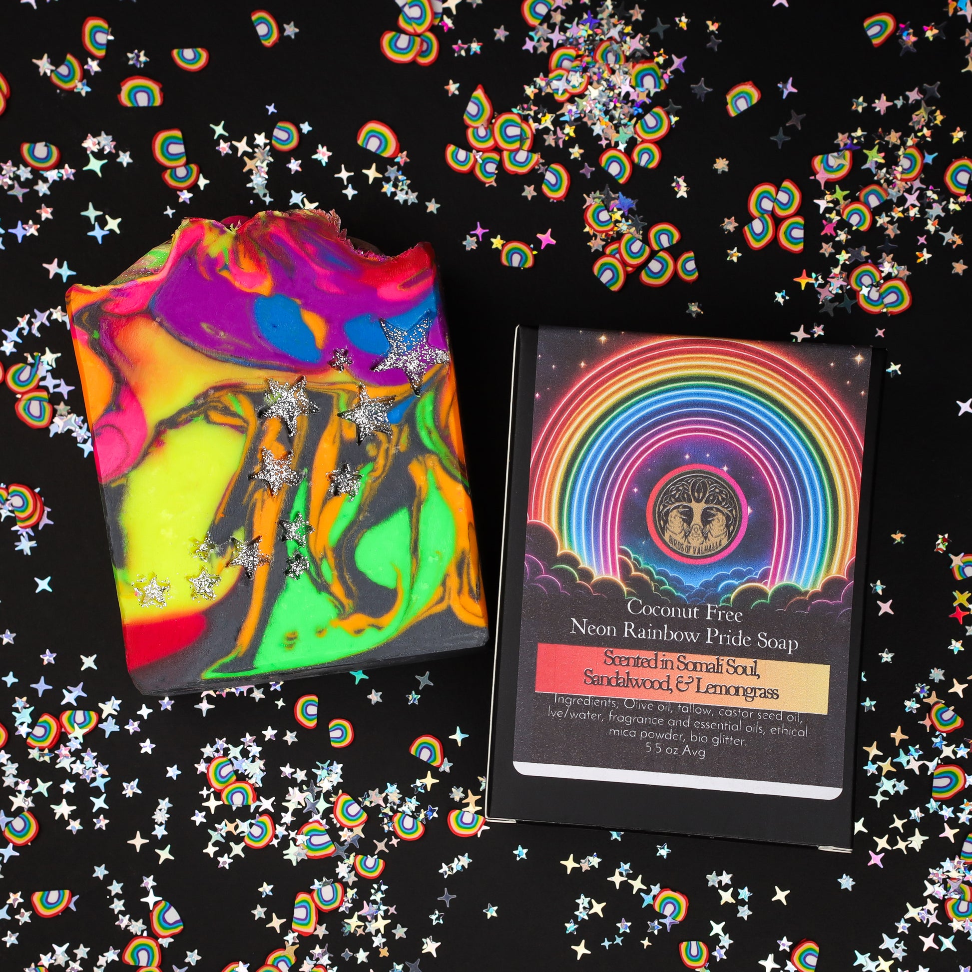 Neon Rainbow Pride Soap Coconut Free! - Scented in Somali Soul & Sandalwood, and Lemongrass, Birds of Valhalla, , Birds of Valhalla