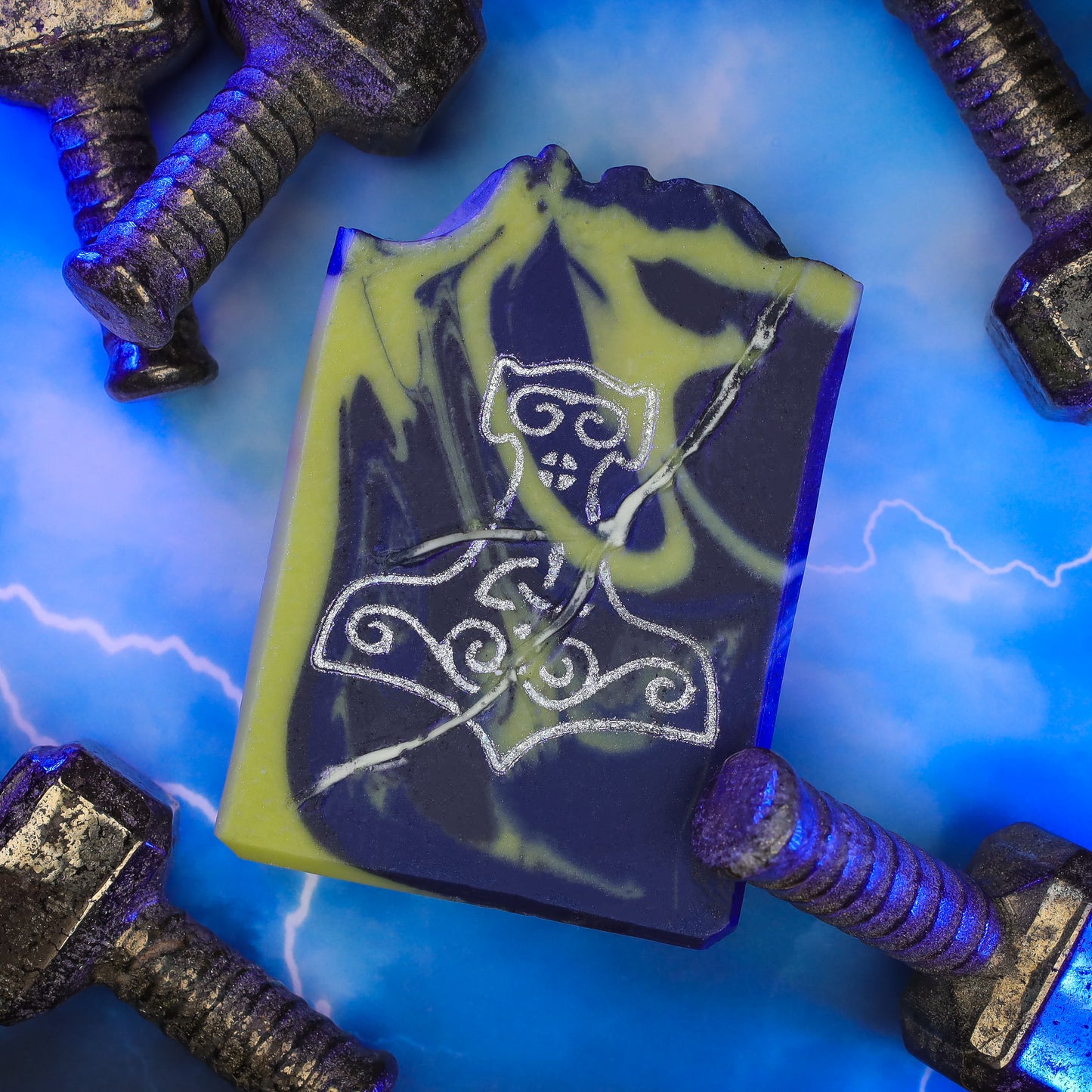 Norsestrology : Glow-in-the-dark Aries-Thor Soap with Pyrite Thor's Hammer, Birds of Valhalla, Astrology Soap, Birds of Valhalla