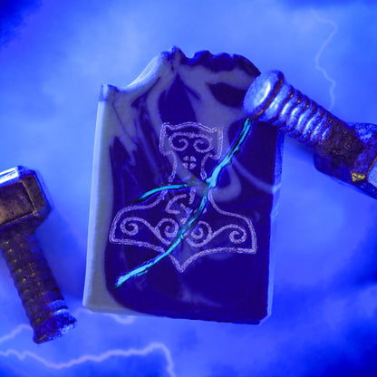 Norsestrology : Glow-in-the-dark Aries-Thor Soap with Pyrite Thor's Hammer, Birds of Valhalla, Astrology Soap, Birds of Valhalla