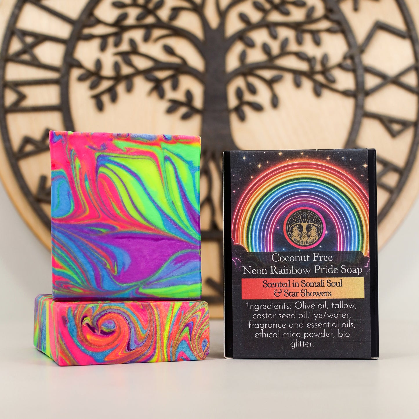 Neon Rainbow Pride Soap Coconut Free! - Scented in Somali Soul & Star Showers, Birds of Valhalla, , Birds of Valhalla
