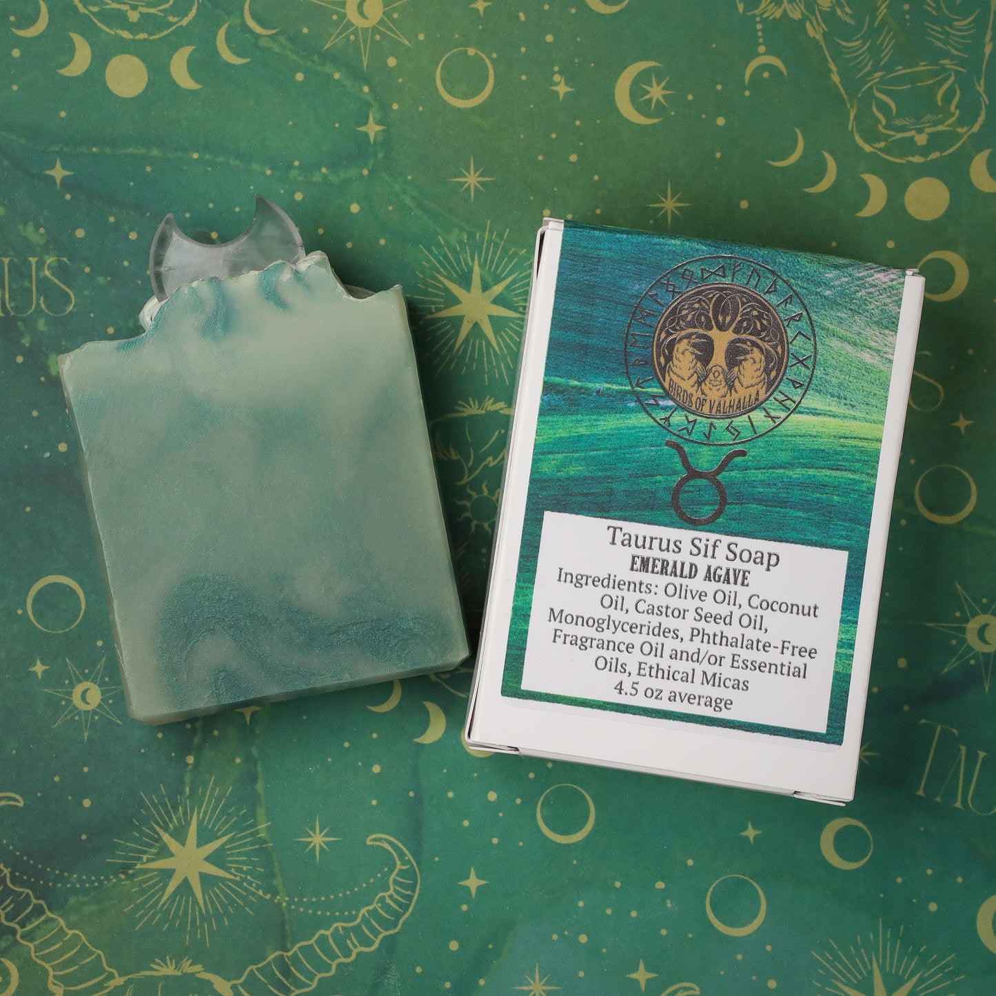 Norsestrology : Taurus-Sif Soap with Crystal Quartz Moon, Birds of Valhalla, Astrology Soap, Birds of Valhalla